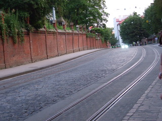  tram track on pavement road