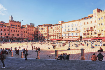 Tourists on Piazza del Campo Square in Siena