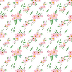 Watercolor seamless pattern of flowers and leaves, for wedding cards, romantic prints, fabrics, textiles and scrapbooking.