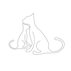 Cats family line drawing. Cute animal vector illustration.