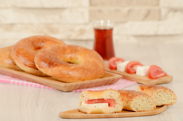 Turkish pastry  on a wooden board stock photo