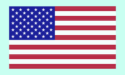 Flag of USA vector illustration line art on sky blue background.