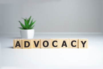 ADVOCACY word made with building blocks, business concept