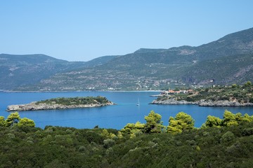 Fototapeta na wymiar Coast landscapes near Kardamili town at Messinian Bay, South Peloponnese, Greece
