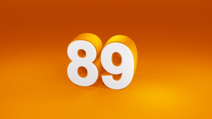 Number 89 in white on orange gradient background, isolated number 3d render