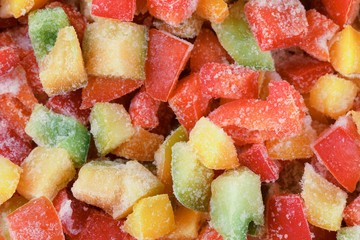 Frozen bell pepper and raw vegetable food, red.