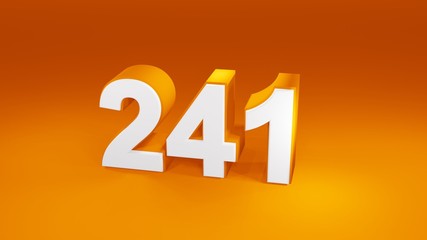 Number 241 in white on orange gradient background, isolated number 3d render