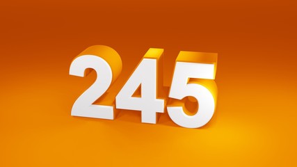 Number 245 in white on orange gradient background, isolated number 3d render