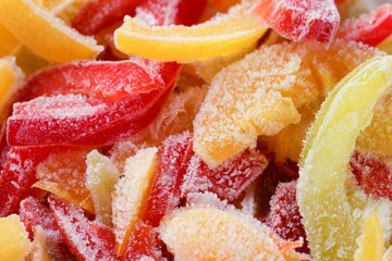 Frozen bell pepper and raw vegetable food, meal.