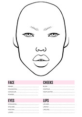 Face chart Blank. Makeup Artist Vector template.