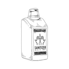 Sanitizer, protection against a covid-19 viral infection, hand drawn retro vector illustration.