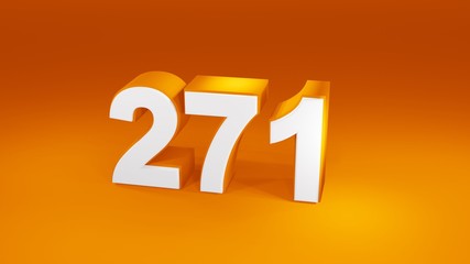Number 271 in white on orange gradient background, isolated number 3d render