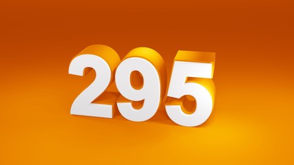 Number 295 in white on orange gradient background, isolated number 3d render