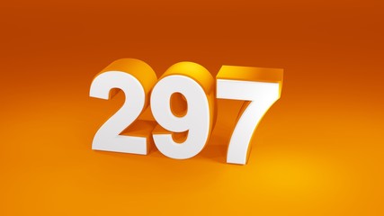 Number 297 in white on orange gradient background, isolated number 3d render