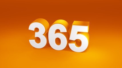 Number 365 in white on orange gradient background, isolated number 3d render