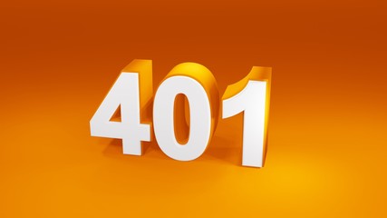 Number 401 in white on orange gradient background, isolated number 3d render