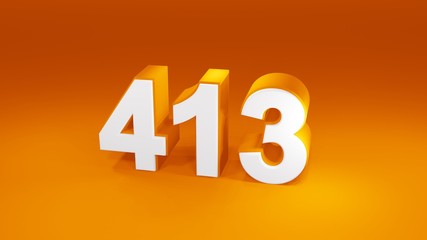 Number 413 in white on orange gradient background, isolated number 3d render