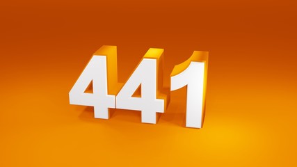 Number 441 in white on orange gradient background, isolated number 3d render