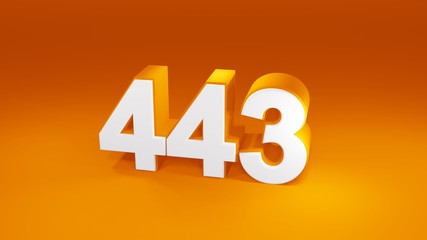 Number 443 in white on orange gradient background, isolated number 3d render