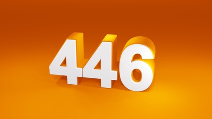 Number 446 in white on orange gradient background, isolated number 3d render