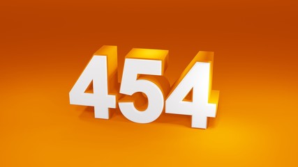 Number 454 in white on orange gradient background, isolated number 3d render