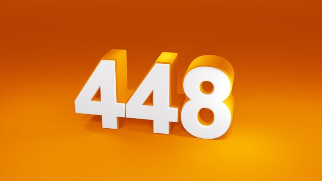 Number 448 in white on orange gradient background, isolated number 3d render