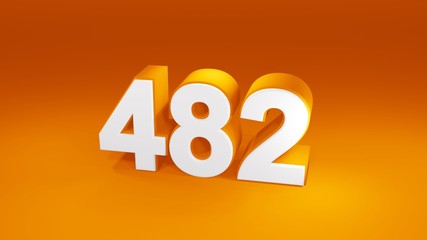 Number 482 in white on orange gradient background, isolated number 3d render