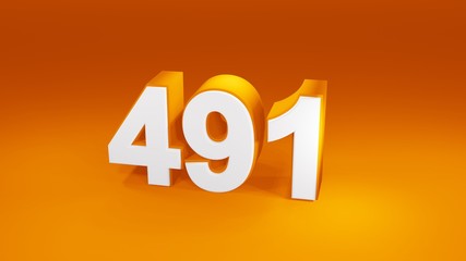 Number 491 in white on orange gradient background, isolated number 3d render