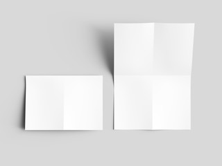 Sheet of paper folded to four. Letter or poster mockup. 3d illustration