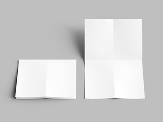 Sheet of paper folded to four. Letter or poster mockup. 3d illustration