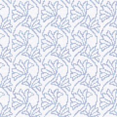 Floral seamless mosaic pattern, blue flowers silhouettes.