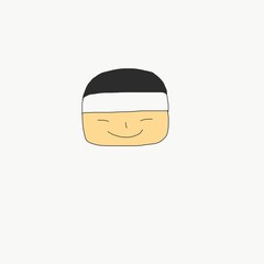 A cartoon image of a Chinese man with black hair smiling and wearing a headband.