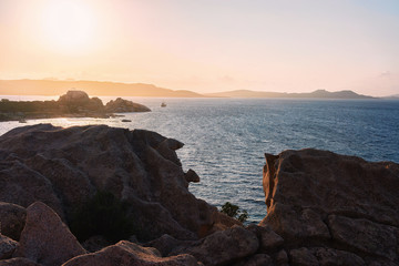 Sunrise in Capo Ferro on Mediterranean sea