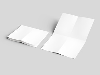 Sheet of paper folded to four. Letter or poster mockup. 3d illustration