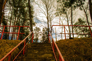 Fototapeta na wymiar long staircase high in the sky