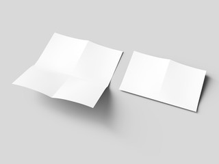 Sheet of paper folded to four. Letter or poster mockup. 3d illustration