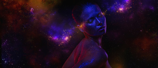 Fantasy art - beautiful woman with stars on eyelashes