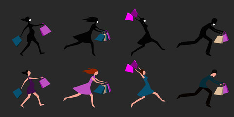 People in medical masks running shopping. Quarantine. Panic. Corona virus.