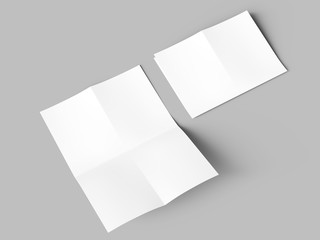 Sheet of paper folded to four. Letter or poster mockup. 3d illustration