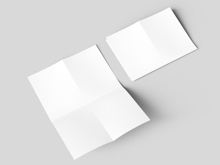 Sheet of paper folded to four. Letter or poster mockup. 3d illustration