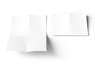 Sheet of paper folded to four. Letter or poster mockup. 3d illustration