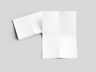 Sheet of paper folded to four. Letter or poster mockup. 3d illustration