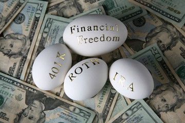 Money and nest eggs concept for retirement, savings, and financial planning