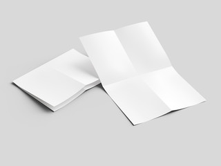 Sheet of paper folded to four. Letter or poster mockup. 3d illustration