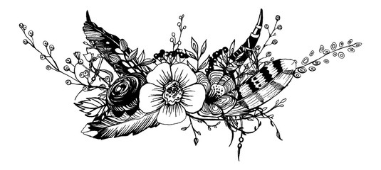 Bouquet of flowers. Bridal floral composition. Wedding invitation template.