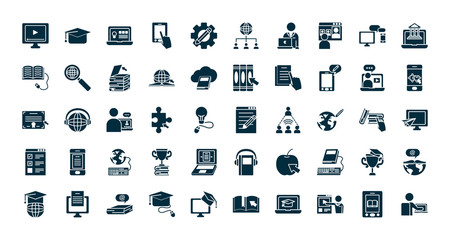 online academic education icon set, silhouette style