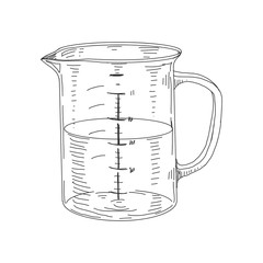 Measuring cup, retro hand drawn vector illustration.