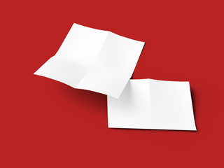 Sheet of paper folded to four. Letter or poster mockup. 3d illustration