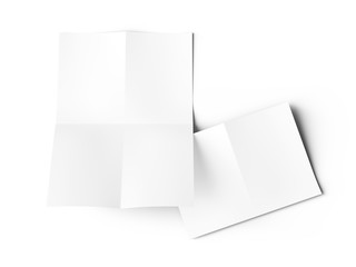 Sheet of paper folded to four. Letter or poster mockup. 3d illustration