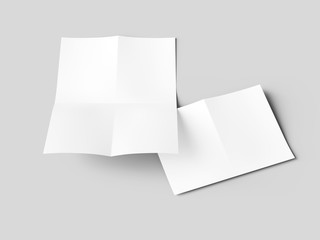 Sheet of paper folded to four. Letter or poster mockup. 3d illustration